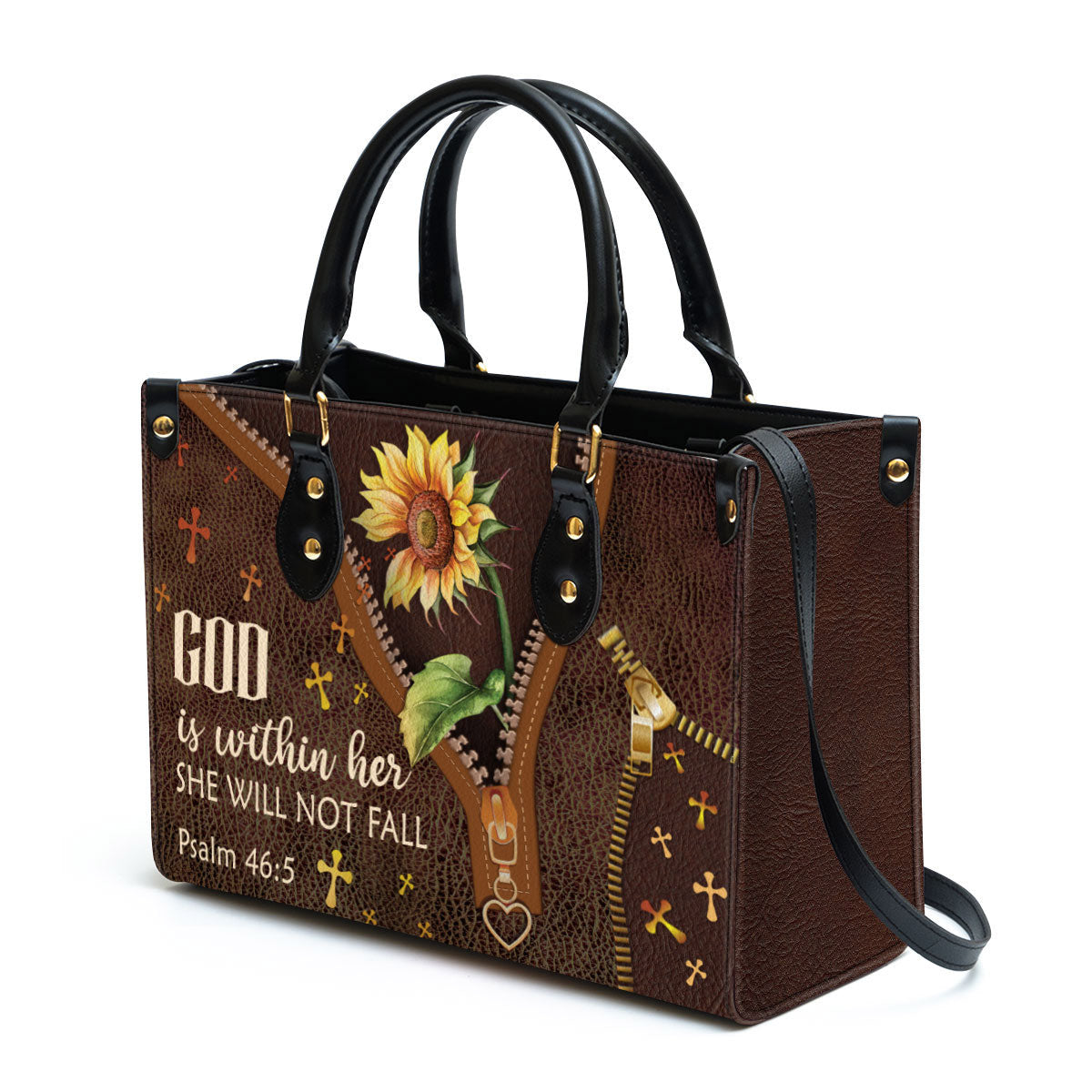 God Is Within Her - Beautiful Sunflower Leather Bag - Christian Pu Leather Bags For Women