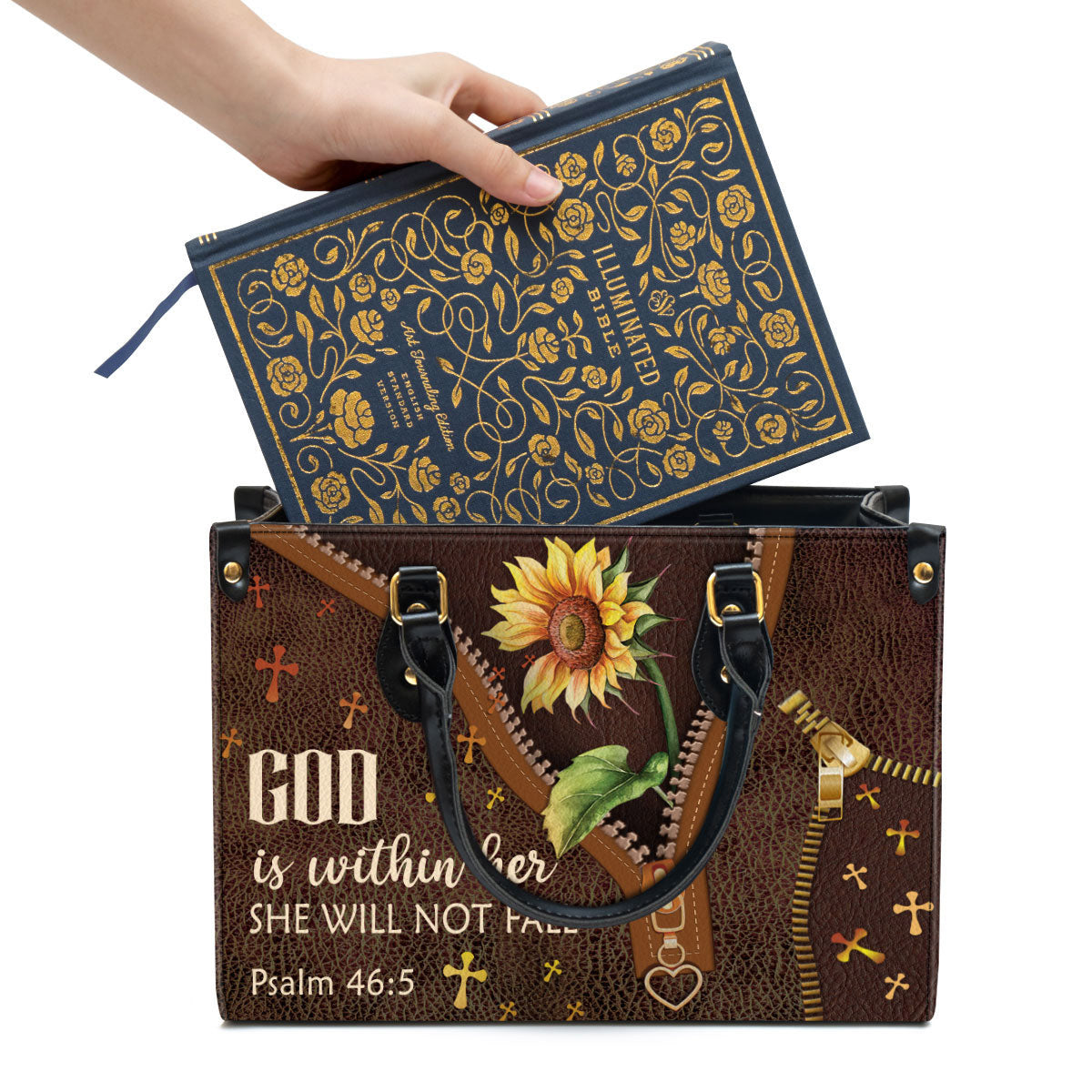 God Is Within Her - Beautiful Sunflower Leather Bag - Christian Pu Leather Bags For Women