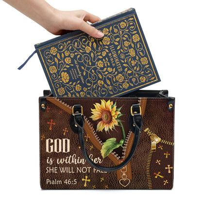 God Is Within Her - Beautiful Sunflower Leather Bag - Christian Pu Leather Bags For Women