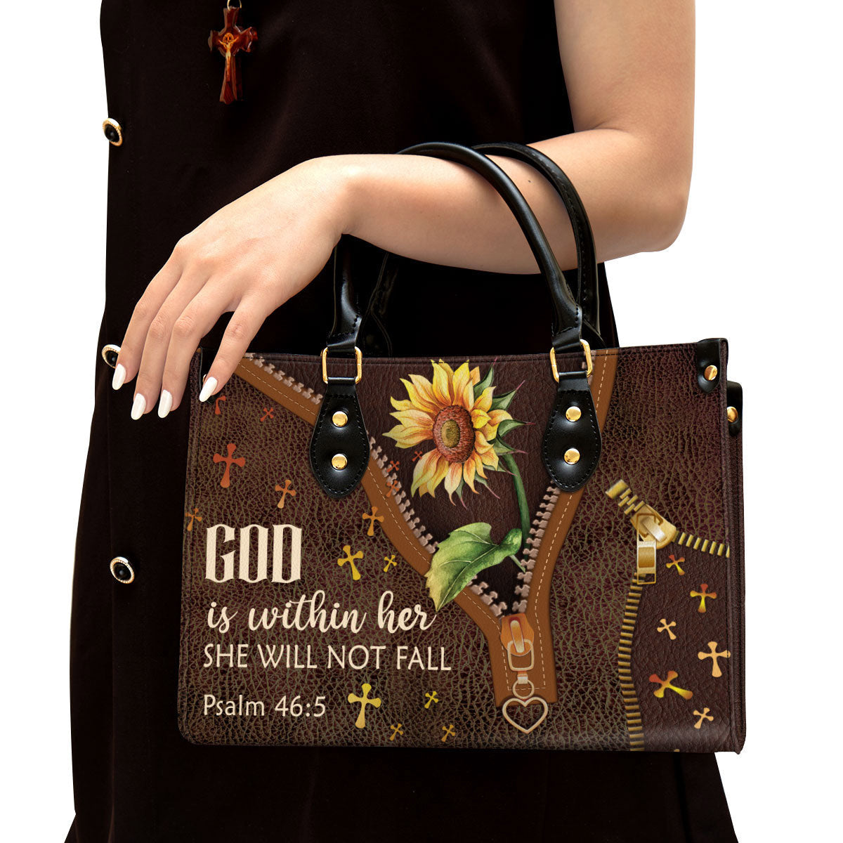 God Is Within Her - Beautiful Sunflower Leather Bag - Christian Pu Leather Bags For Women