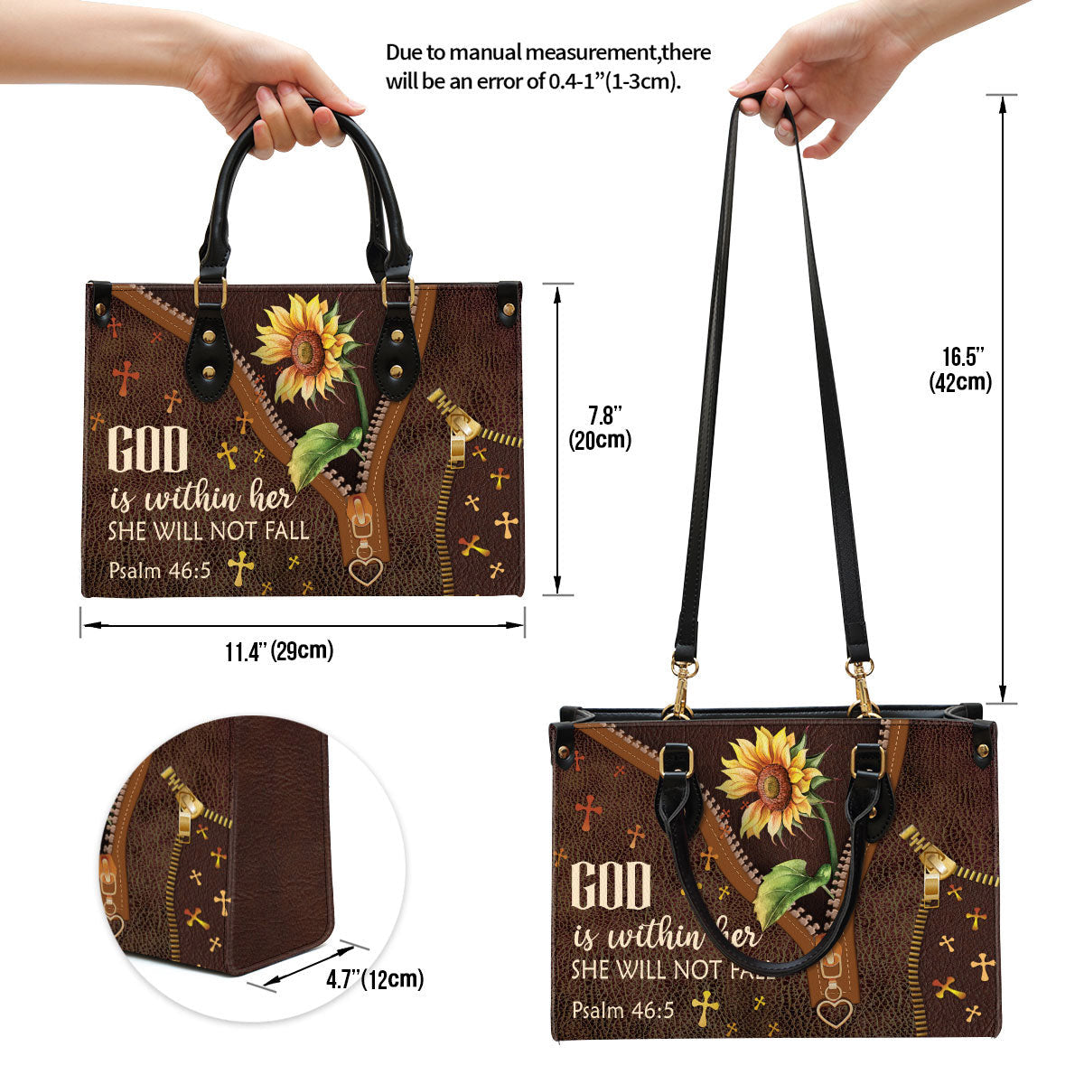 God Is Within Her - Beautiful Sunflower Leather Bag - Christian Pu Leather Bags For Women
