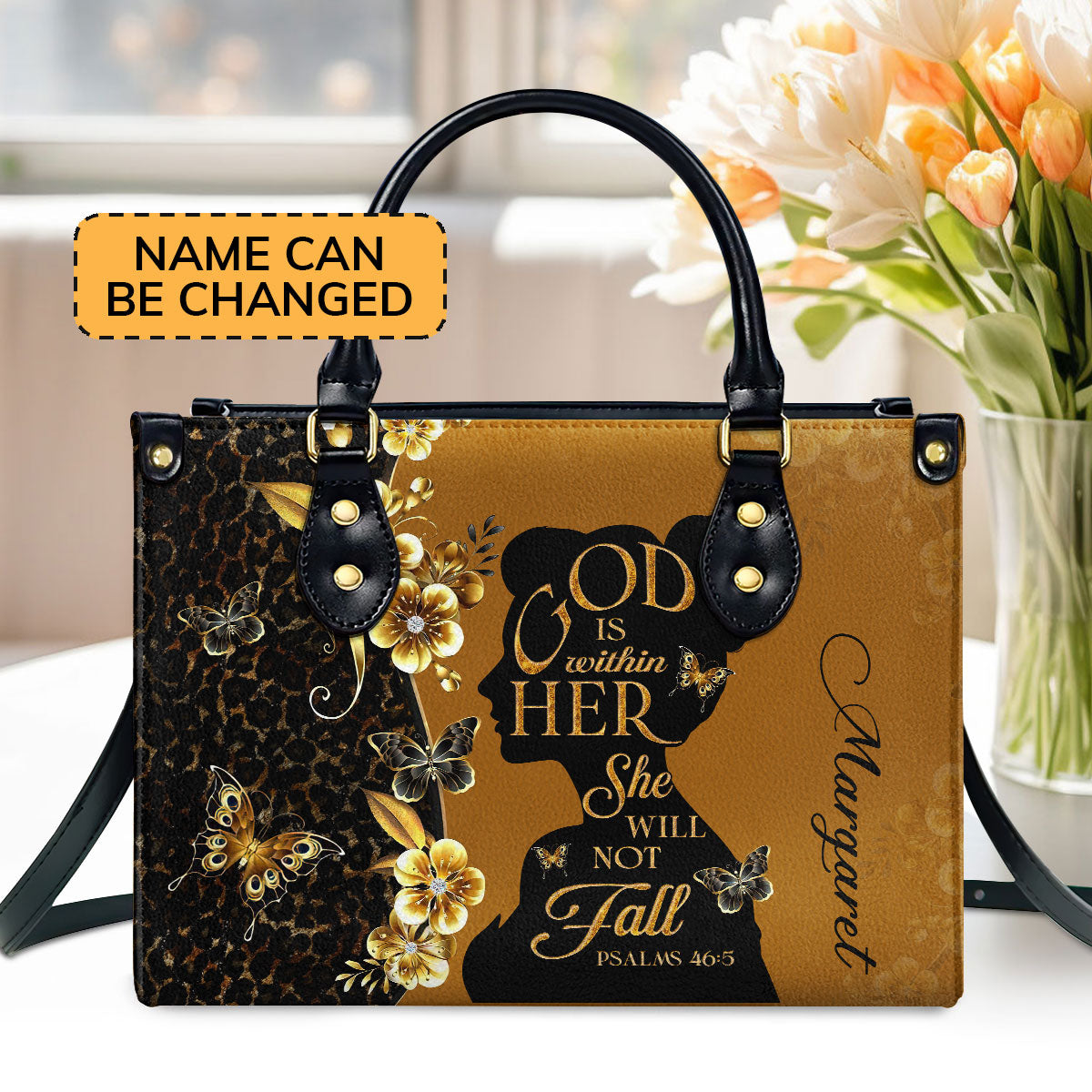 God Is Within Her  Personalized Leather Handbag With Zipper - Inspirational Gift Christian Ladies