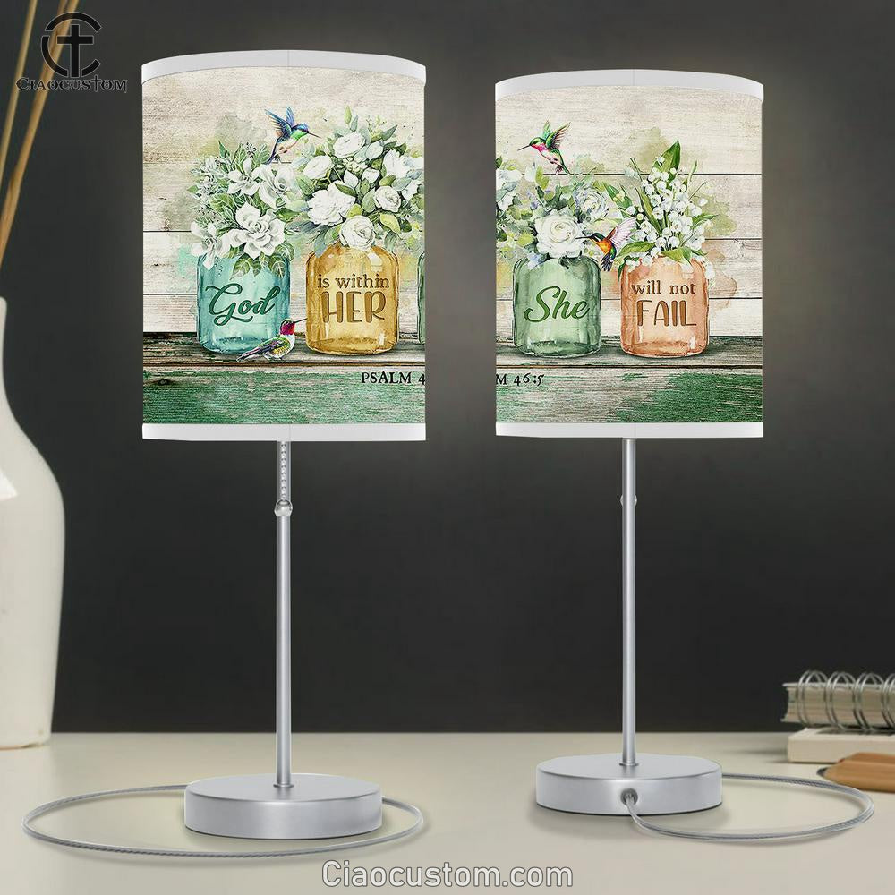 God Is Within Her, She Will Not Fail Hummingbird, Gorgeous Flower Lamp Art Table Lamp - Christian Lamp Art - Religious Art