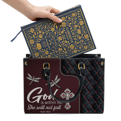 God Is Within Her She Will Not Fall - Pretty Cross Leather Bag - Christian Pu Leather Bags For Women