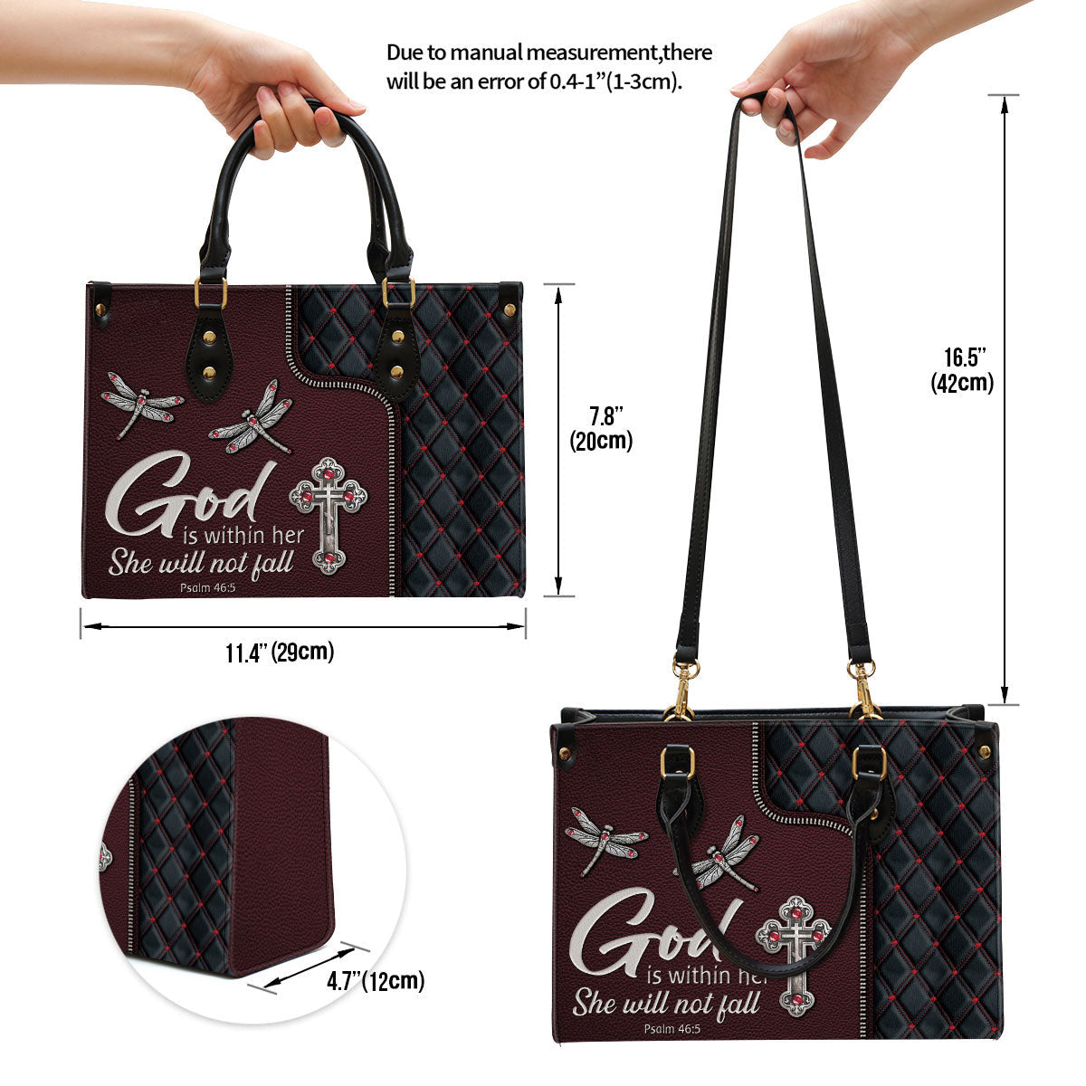 God Is Within Her She Will Not Fall - Pretty Cross Leather Bag - Christian Pu Leather Bags For Women