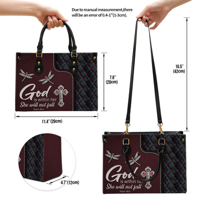God Is Within Her She Will Not Fall - Pretty Cross Leather Bag - Christian Pu Leather Bags For Women