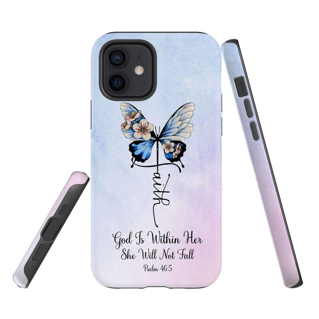 God Is Within Her She Will Not Fall Faith Cross Butterfly Phone Case - Christian Phone Cases