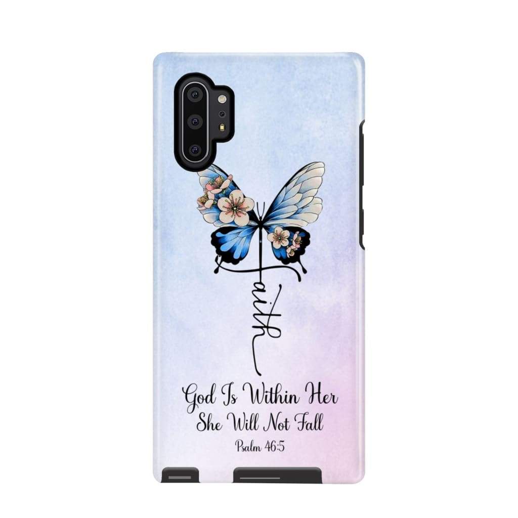 God Is Within Her She Will Not Fall Faith Cross Butterfly Phone Case - Christian Phone Cases