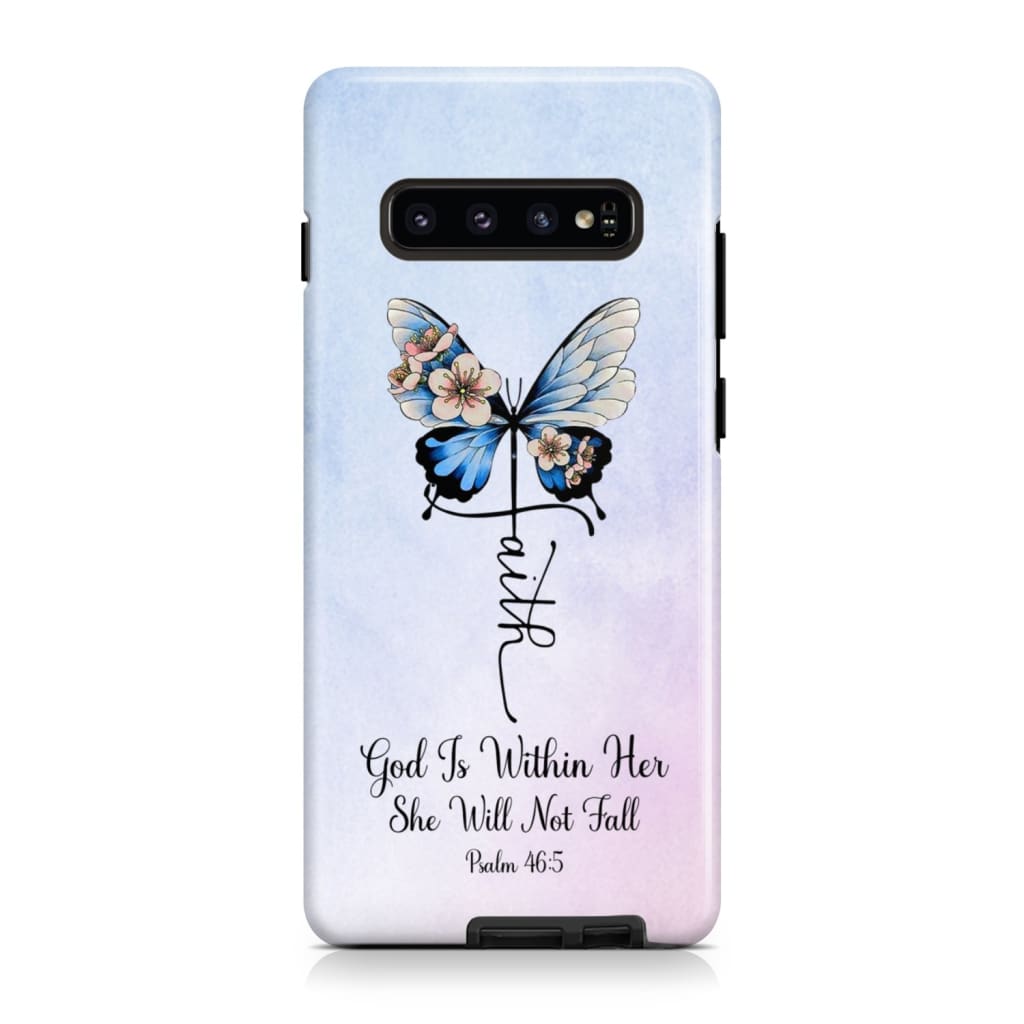 God Is Within Her She Will Not Fall Faith Cross Butterfly Phone Case - Christian Phone Cases