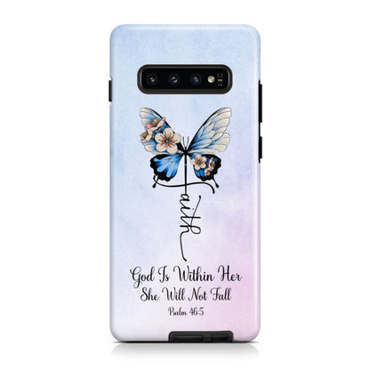 God Is Within Her She Will Not Fall Faith Cross Butterfly Phone Case - Christian Phone Cases