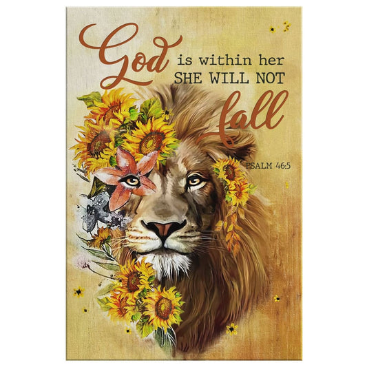 God Is Within Her She Will Not Fall Sunflower Lion Canvas Wall Art - Christian Canvas Prints - Bible Verse Canvas