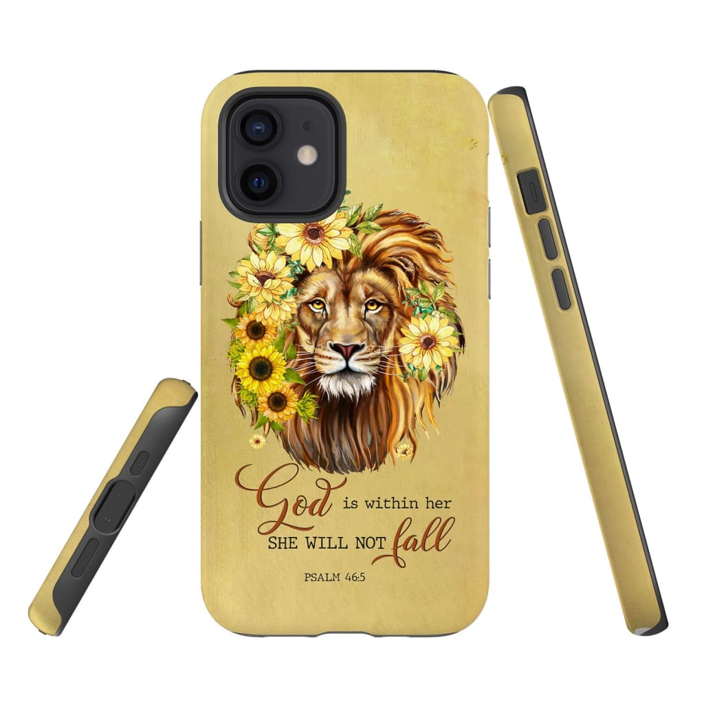 God Is Within Her She Will Not Fall Sunflower Lion Phone Case - Christian Phone Cases - Religious Phone Case