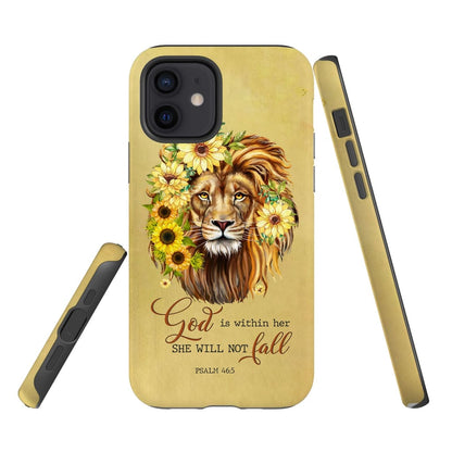 God Is Within Her She Will Not Fall Sunflower Lion Phone Case - Christian Phone Cases - Religious Phone Case
