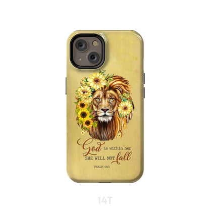 God Is Within Her She Will Not Fall Sunflower Lion Phone Case - Christian Phone Cases - Religious Phone Case