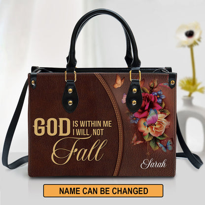 God Is Within Me I Will Not Fall Flower Personalized Leather Handbag
