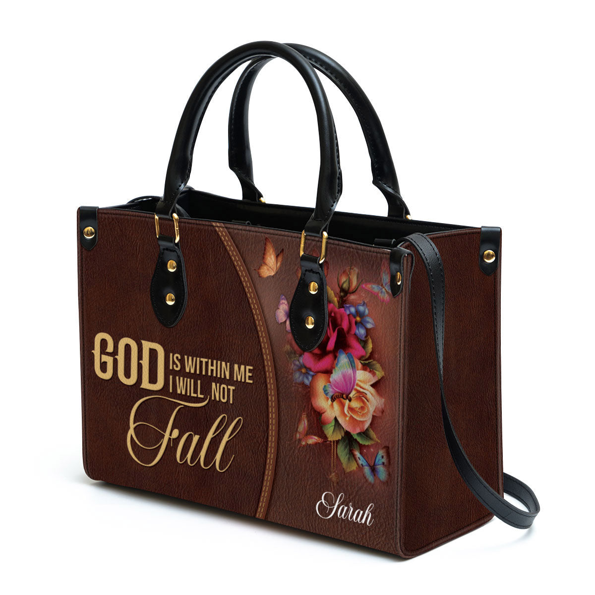 God Is Within Me I Will Not Fall Flower Personalized Leather Handbag