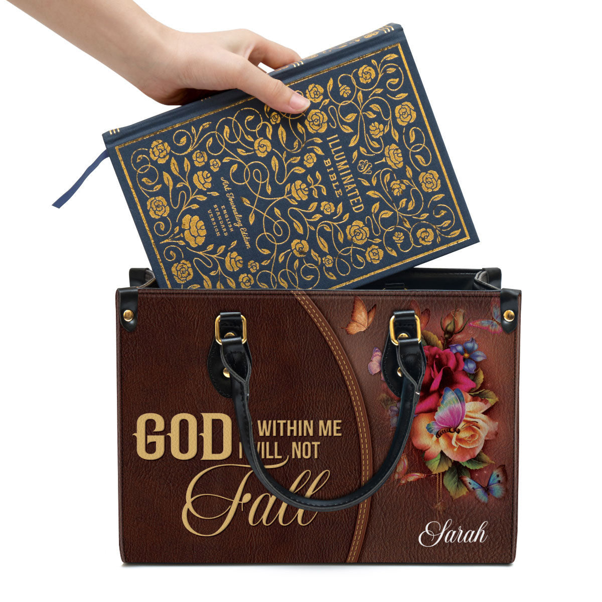 God Is Within Me I Will Not Fall Flower Personalized Leather Handbag