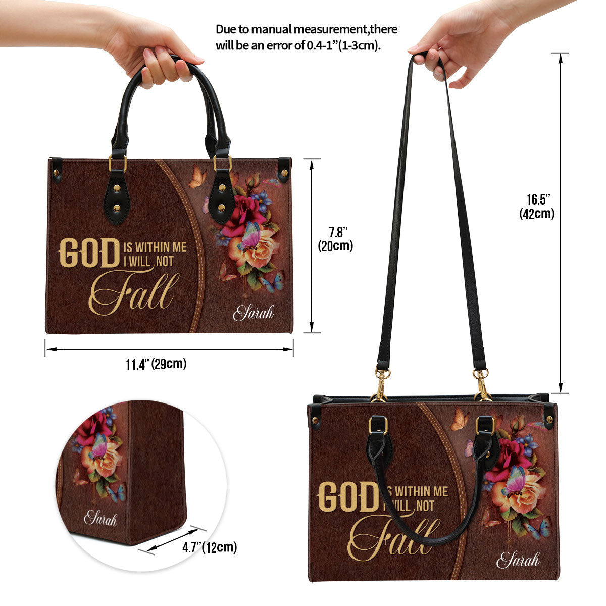 God Is Within Me I Will Not Fall Flower Personalized Leather Handbag