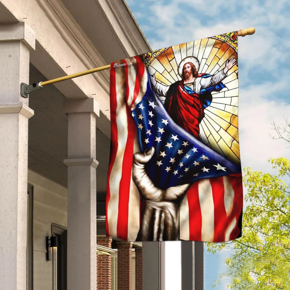 God Jesus Christian American Flag - Outdoor Christian House Flag - Christian Garden Flags