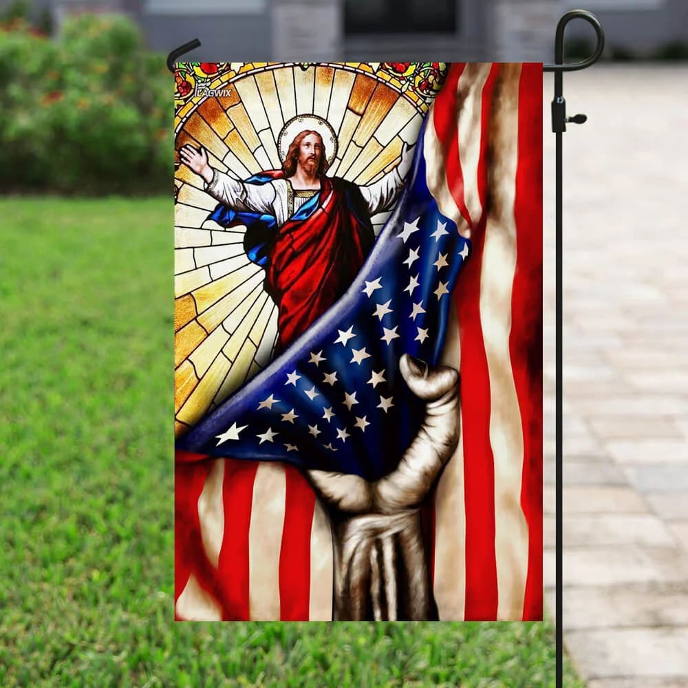 God Jesus Christian American Flag - Outdoor Christian House Flag - Christian Garden Flags