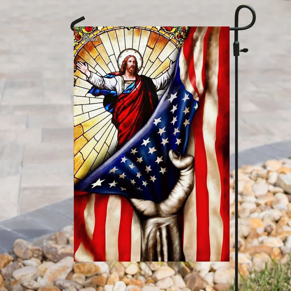 God Jesus Christian American Flag - Outdoor Christian House Flag - Christian Garden Flags