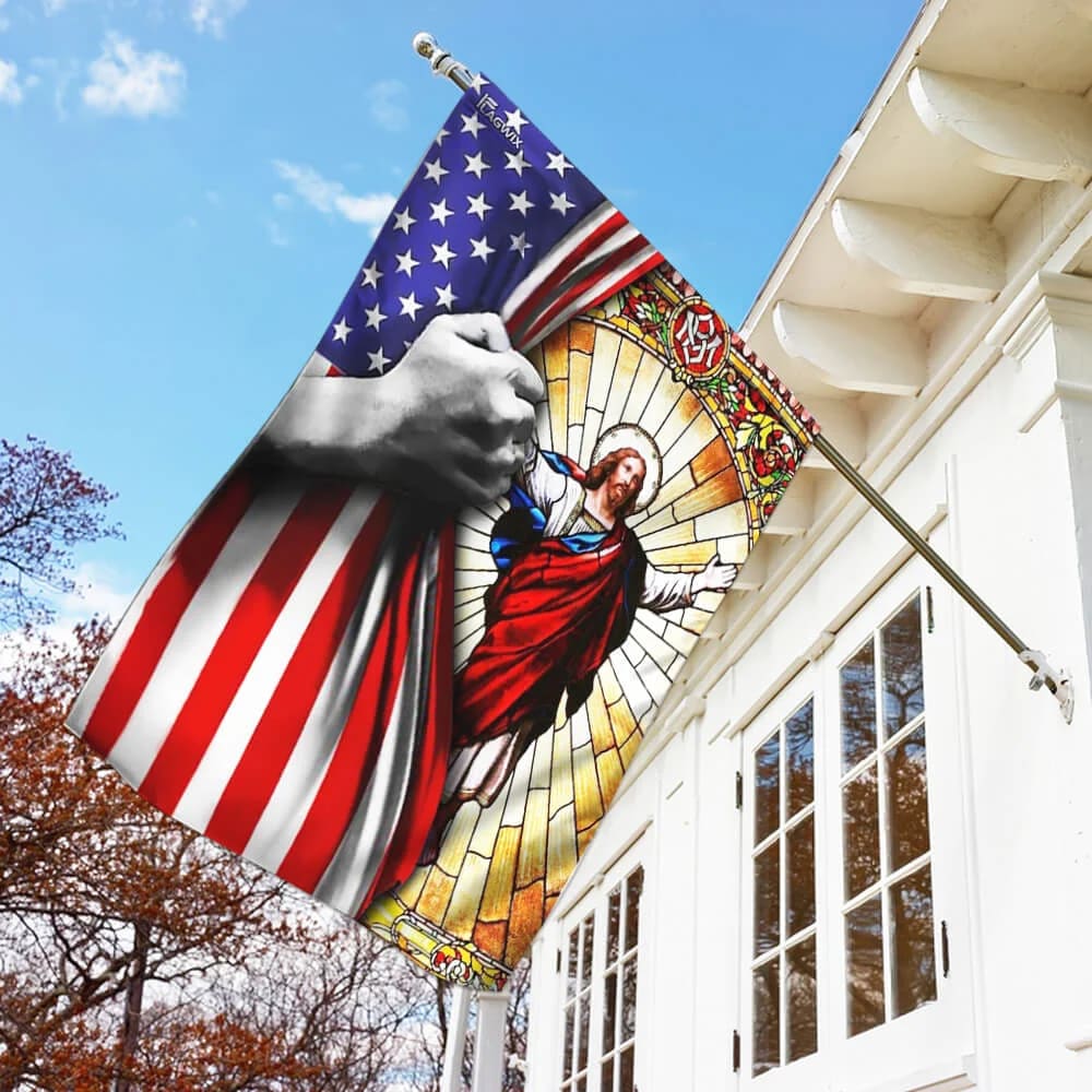 God Jesus Christian American House Flags - Christian Garden Flags - Outdoor Christian Flag