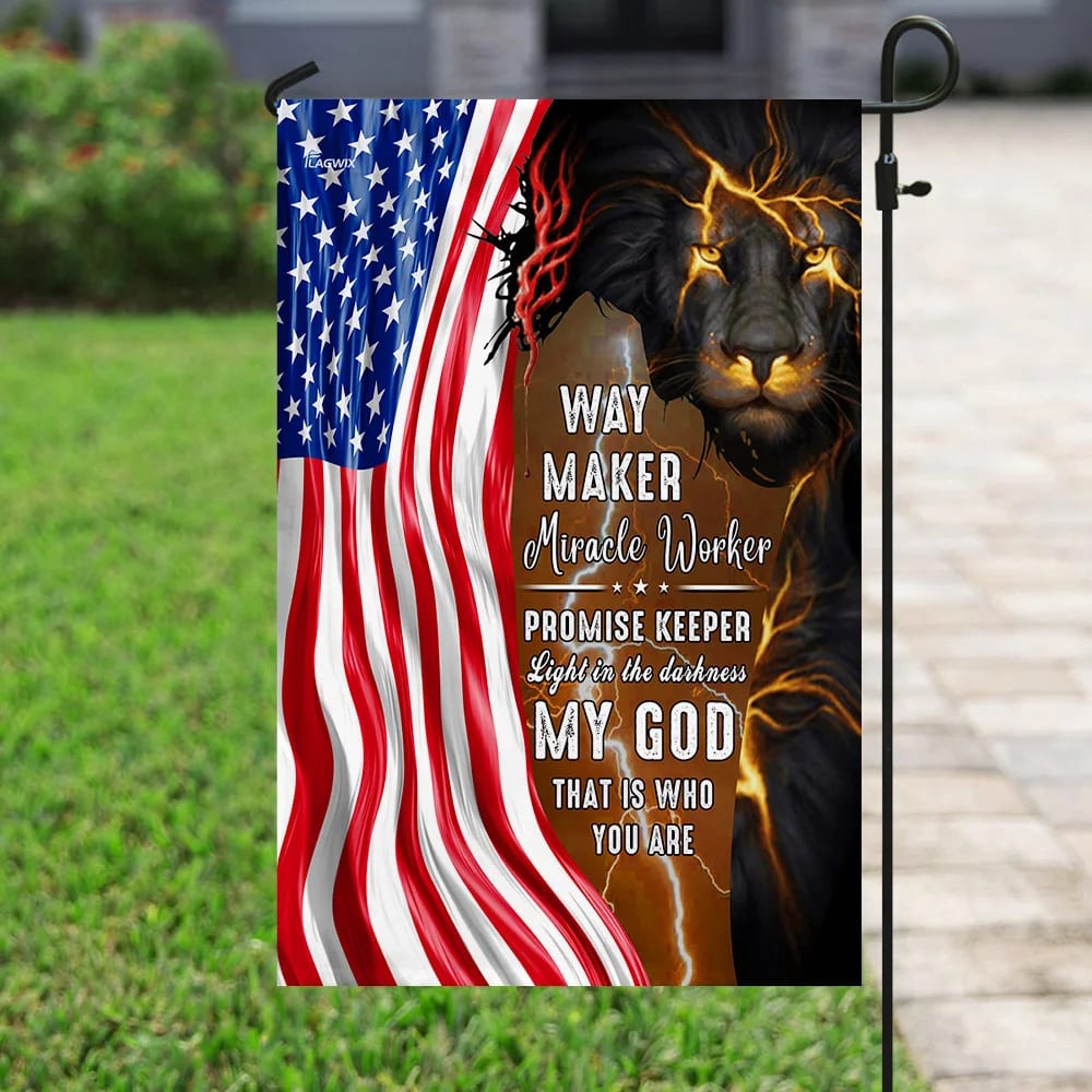 God Jesus Christian American House Flags And Jesus Way Maker And Miracle Worker House Flags - Christian Garden Flags - Outdoor Christian Flag