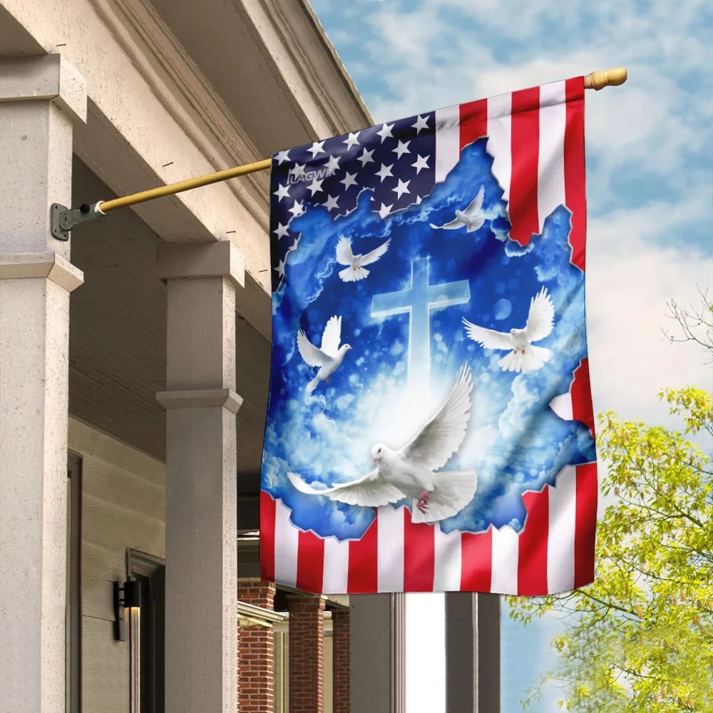 God Jesus Christian Cross American Flag - Outdoor Christian House Flag - Christian Garden Flags