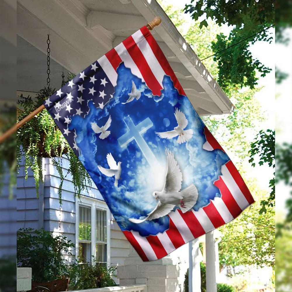 God Jesus Christian Cross American Flag - Outdoor Christian House Flag - Christian Garden Flags