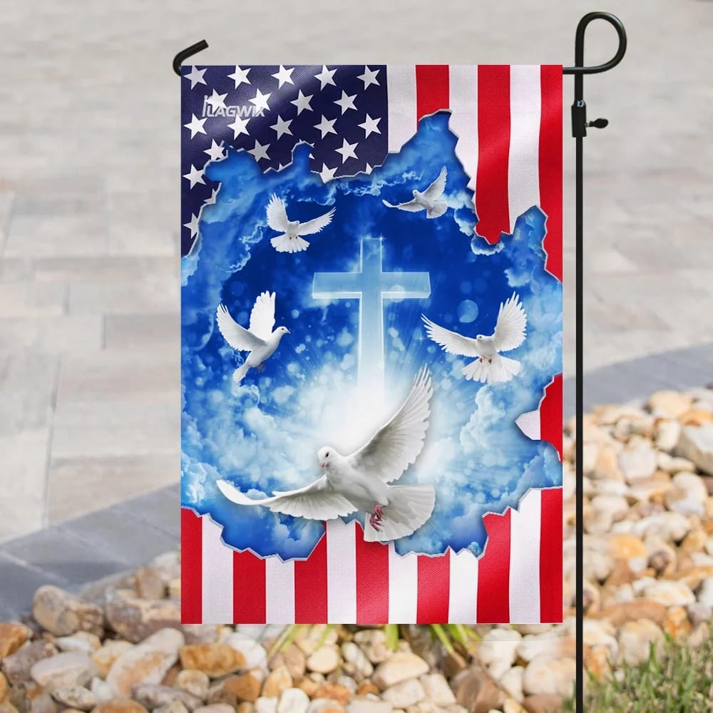 God Jesus Christian Cross American Flag - Outdoor Christian House Flag - Christian Garden Flags