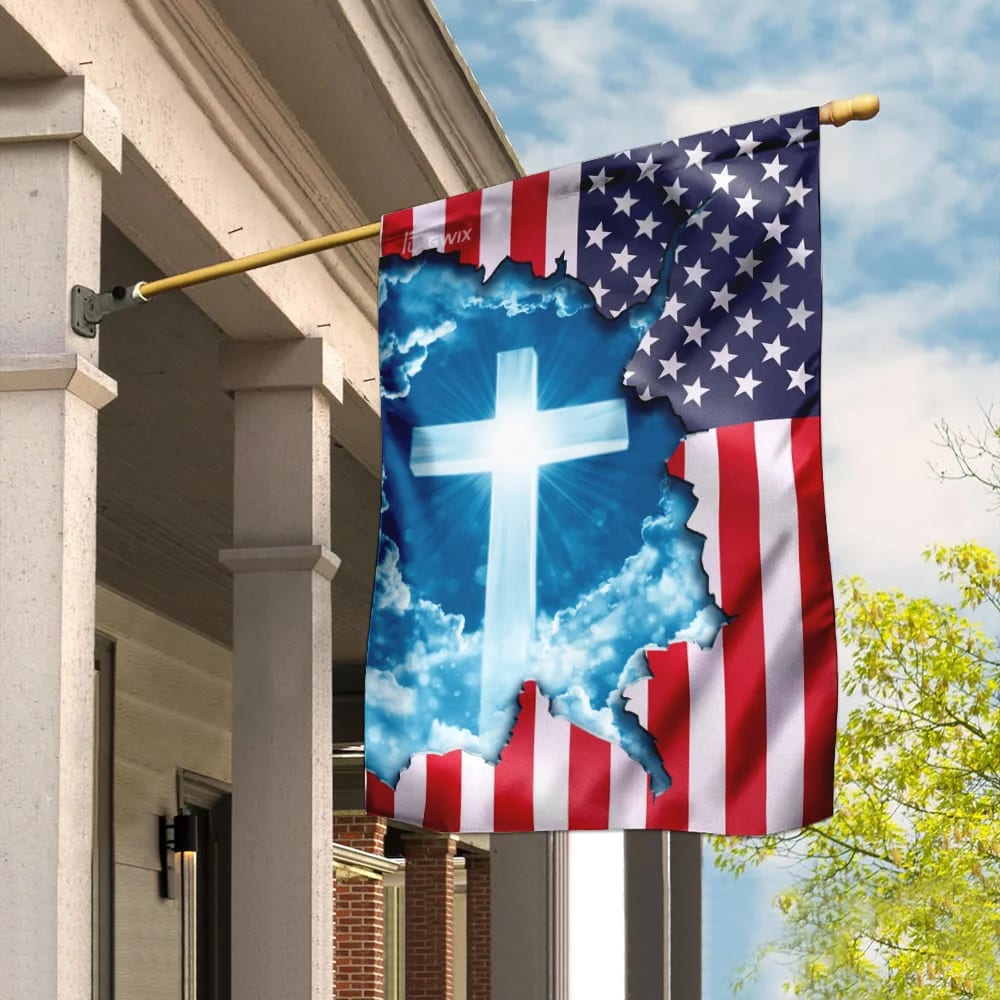 God Jesus Christian Cross American House Flags - Christian Garden Flags - Outdoor Christian Flag