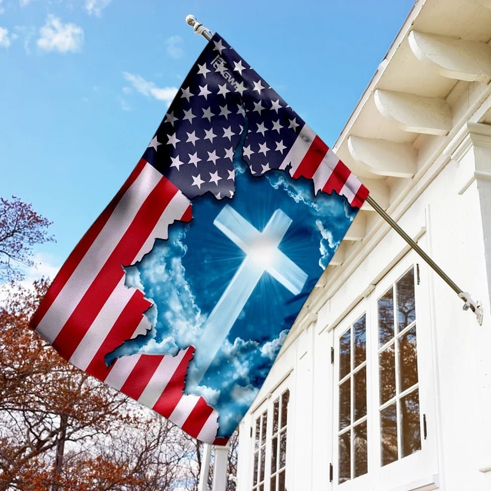 God Jesus Christian Cross American House Flags - Christian Garden Flags - Outdoor Christian Flag