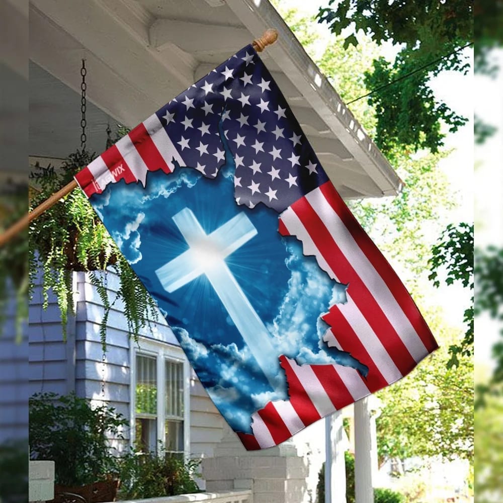 God Jesus Christian Cross American House Flags - Christian Garden Flags - Outdoor Christian Flag