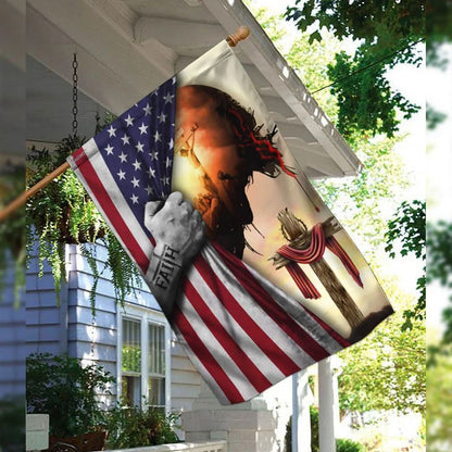 God Jesus Christian Cross Faith American House Flags - Christian Garden Flags - Outdoor Christian Flag