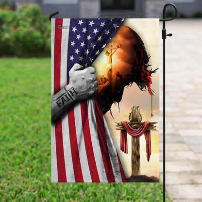 God Jesus Christian Cross Faith American House Flags - Christian Garden Flags - Outdoor Christian Flag