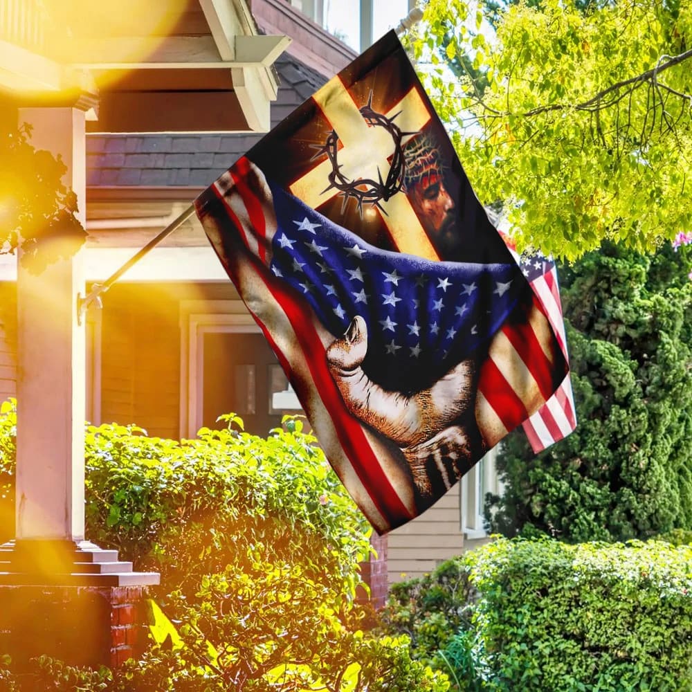 God Jesus Cross American US Garden Flag - Outdoor Christian Flag - Religious Flags