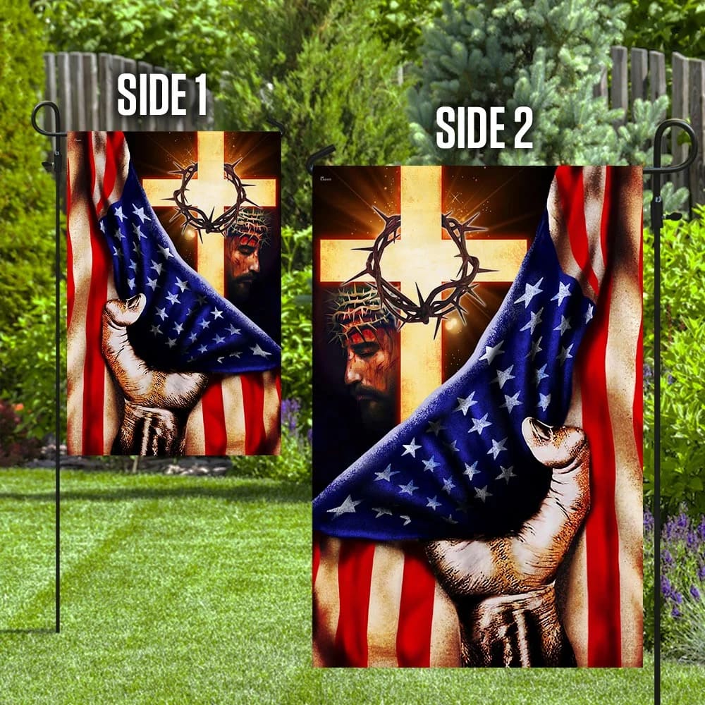 God Jesus Cross American US Garden Flag - Outdoor Christian Flag - Religious Flags