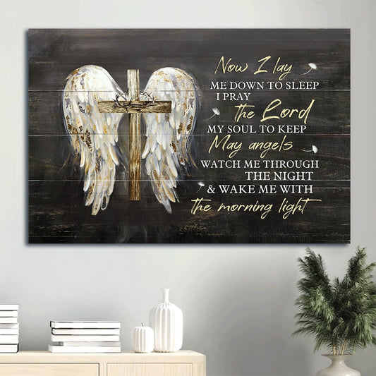 God Jesus Faith Angel Wings Crown Of Thorn Cross Symbol Canvas Framed Believe In Jesus Canvas Wall Art - Christian Wall Decor
