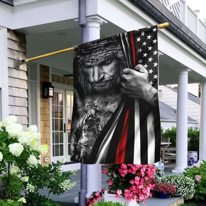 God Jesus Firefighter Flag - Outdoor Christian House Flag - Christian Garden Flags