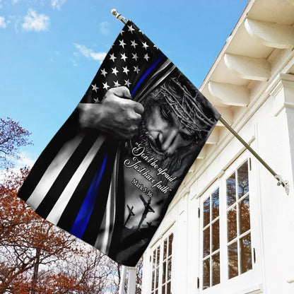 God Jesus Thin Blue Lives Law Enforcement House Flags - Christian Garden Flags - Outdoor Christian Flag