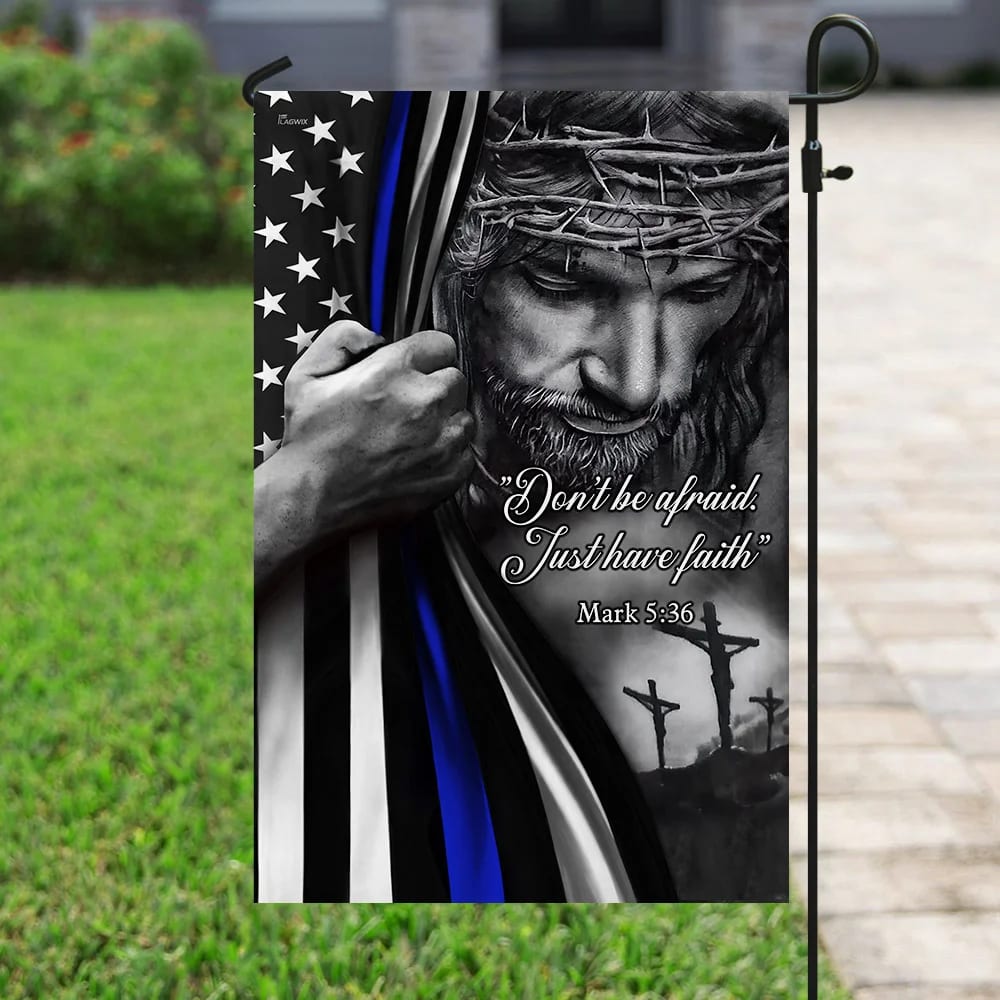 God Jesus Thin Blue Lives Law Enforcement House Flags - Christian Garden Flags - Outdoor Christian Flag