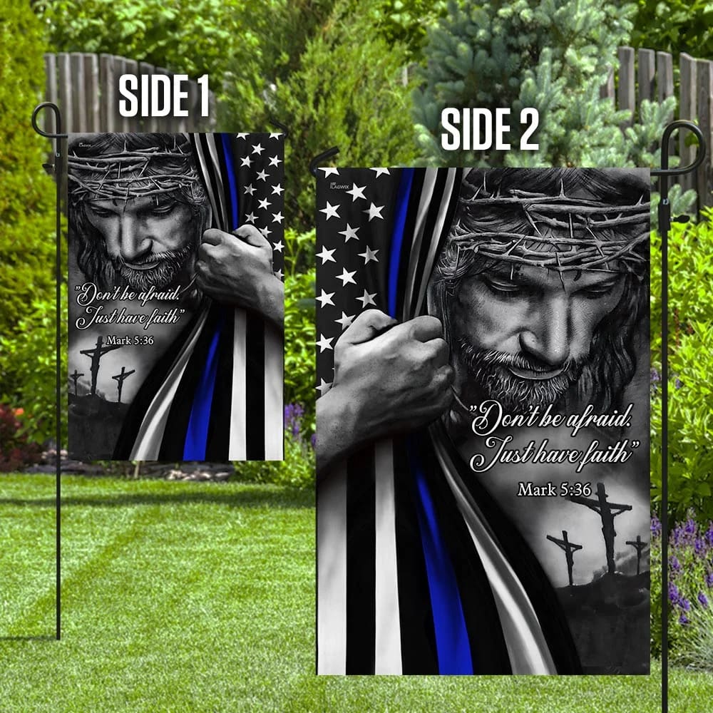 God Jesus Thin Blue Lives Law Enforcement House Flags - Christian Garden Flags - Outdoor Christian Flag
