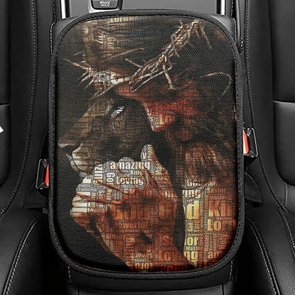 God King Loving Jesus & Lion Seat Box Cover, Jesus Car Center Console Cover, Christian Car Interior Accessories