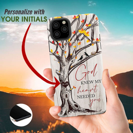 God Knew My Heart Needed You - Personalized Initials Carved In Tree Phone Case - Bible Verse Phone Cases Samsung