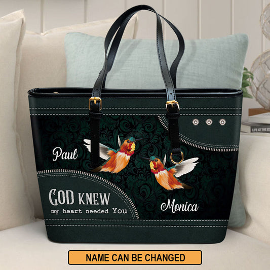 God Knew My Heart Needed You Personalized Large Leather Tote Bag - Christian Gifts For Women