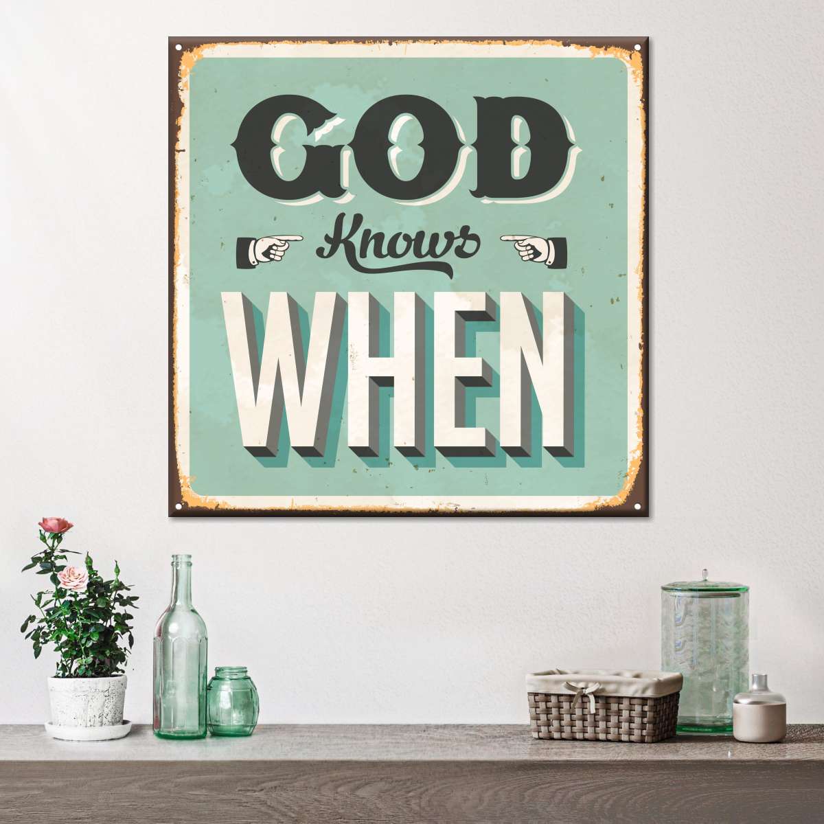 God Knows When Typography Square Canvas Wall Art - Christian Wall Decor - Christian Wall Hanging