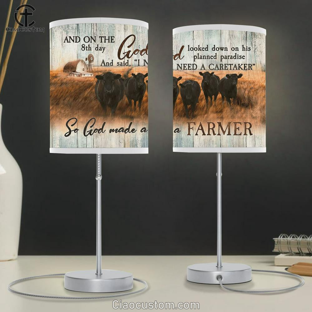 God Looked Down On His Planned Paradise Aberdeen Angus Tranquil Farm Table Lamp For Bedroom - Bible Verse Table Lamp - Religious Room Decor