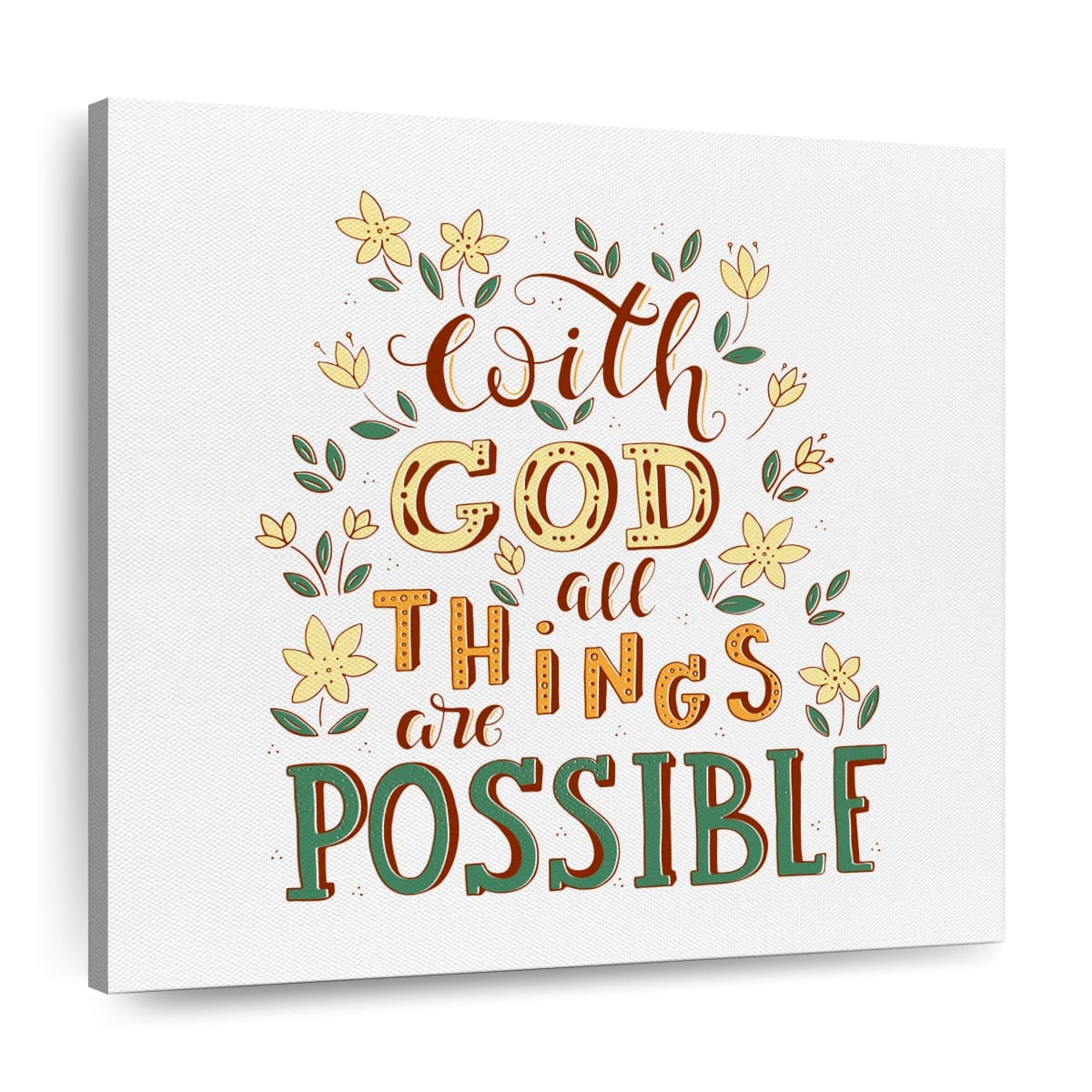 God Makes All Possible Typography Square Canvas Wall Art - Christian Wall Decor - Christian Wall Hanging