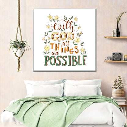God Makes All Possible Typography Square Canvas Wall Art - Christian Wall Decor - Christian Wall Hanging