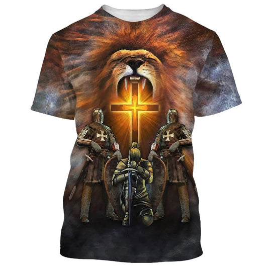 God Religion Christ Jesus With Lion 3d All Over Print Shirt - Christian 3d Shirts For Men Women